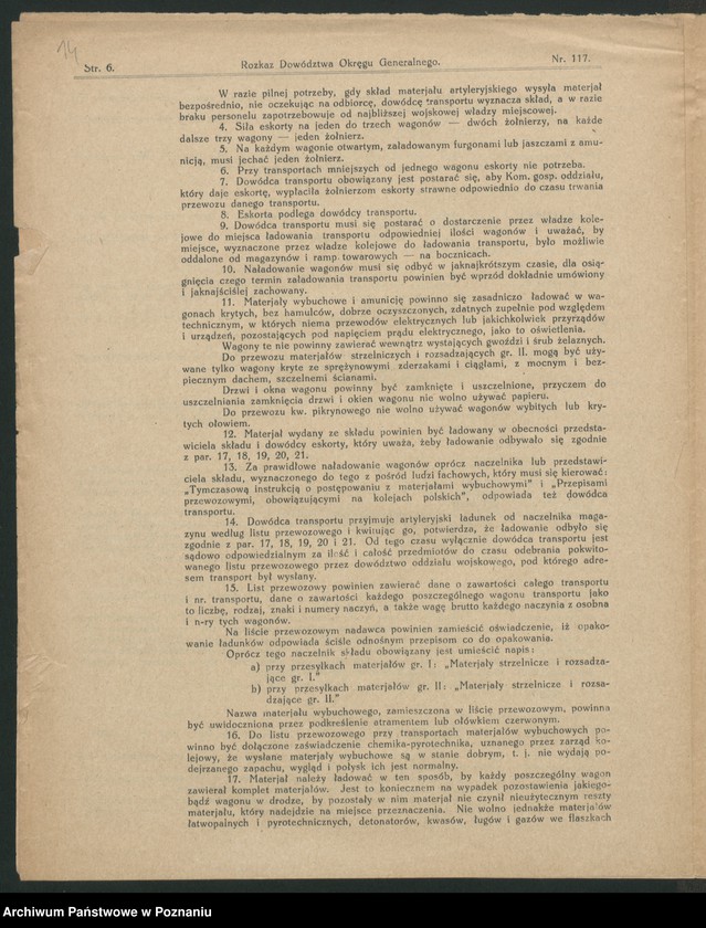 Obraz 16 z jednostki "/Rozkazy Dowództwa Okręgu Generalnego w Poznaniu/, nr 116-140."