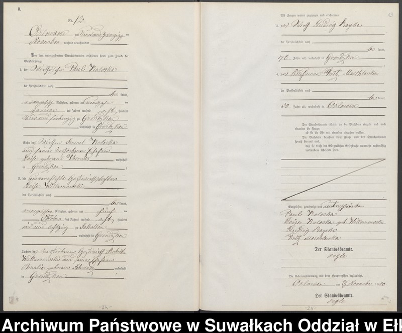 image.from.unit.number "Heiraths-Neben-Register des Preussischen Standes-Amtes Orlowen Kreis Loetzen"