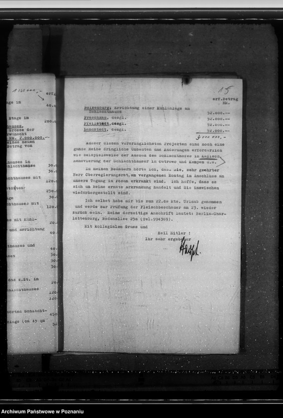 Obraz 19 z jednostki "Schlachthöfe - frische Fleisch. Tuberkulosenschutzanordnung. Wirtschaftliche Unternehmungen im Kreise Schieratz. Krankenhaus zu Gnesen. Ausbau des Schlachthofes Posen."