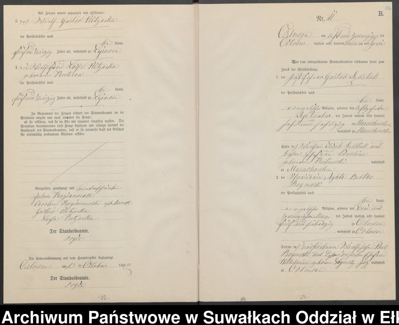 image.from.unit.number "Heiraths-Neben-Register des Preussischen Standes-Amtes Orlowen Kreis Loetzen für das Jahr 1892"