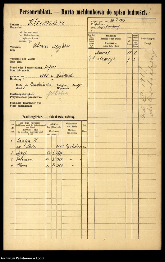 Obraz 11 z jednostki "[Spis ludności Łodzi] Klajnman - Klarman"