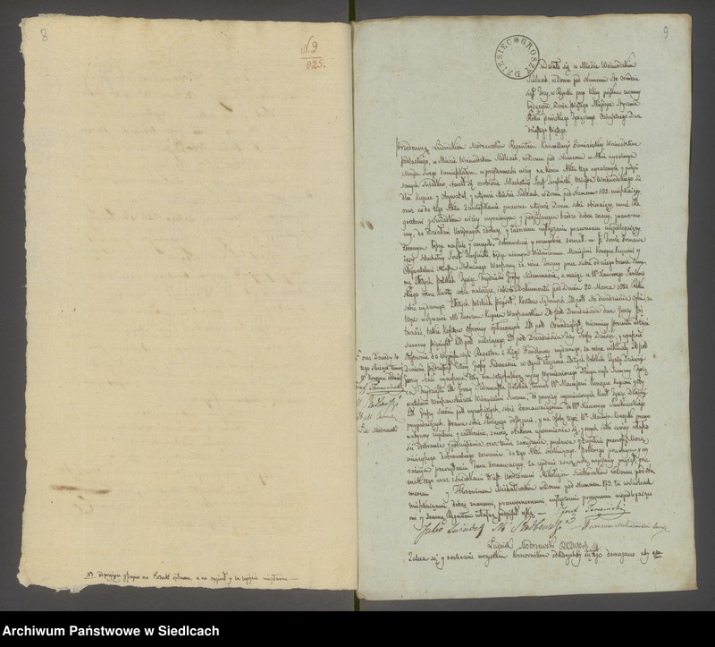 Obraz 8 z jednostki "[Akta notarialne notariusza Modrzewskiego Ludwika rok 1825 od nr 1 do nr 239]"