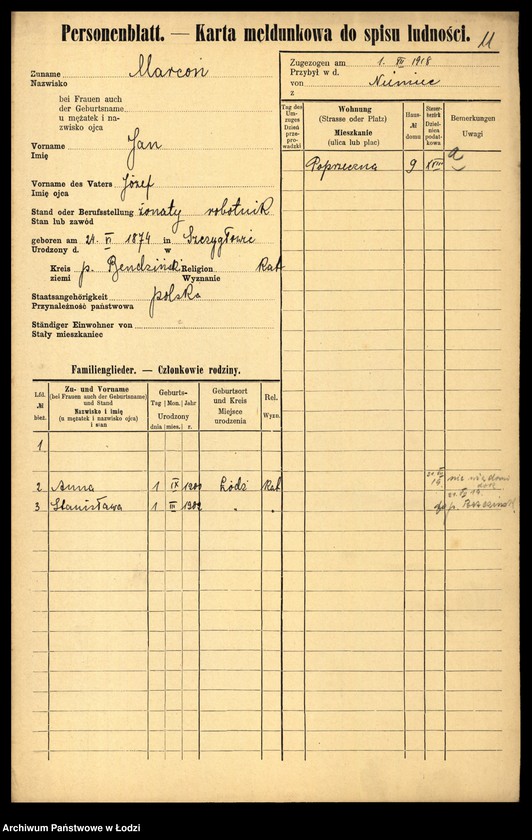 Obraz 13 z jednostki "[Spis ludności Łodzi] Markin - Marosińska"