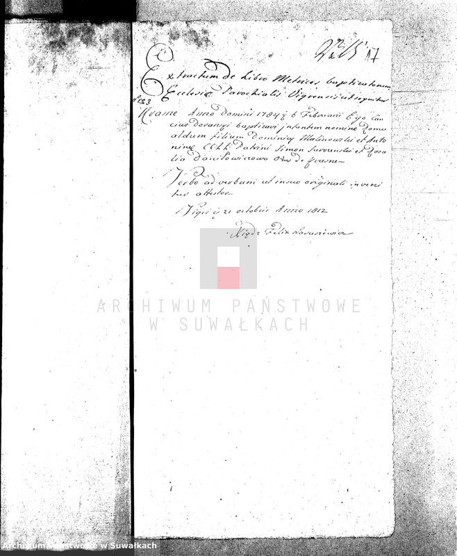 image.from.unit.number "Dowody do Akt Małżeństw Gminy Wigierskiey od dnia 1 Maja 1812 Roku do dnia ostatniego kwietnia 1813 Roku."