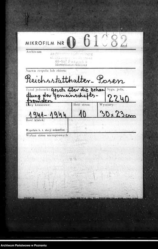 Obraz 2 z jednostki "Gesetz über die Bahandlung der Gemeinschaftsfremden"