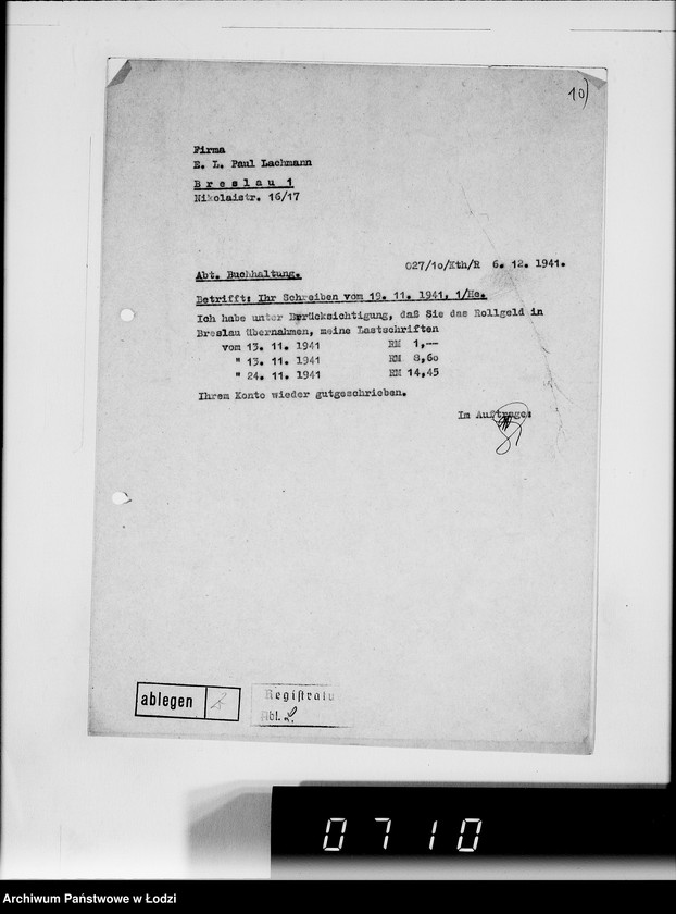 Obraz 15 z jednostki "[Korespondencja z urzędami, instytucjami i firmami] Lit.Lo-Lod."