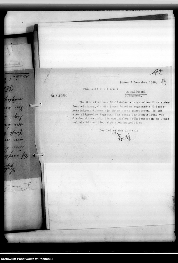 Obraz 17 z jednostki "Im Jahre 1940 beantragte Sterbeurkunden (miejscowych Niemców, którzy zginęli w 1939 roku"