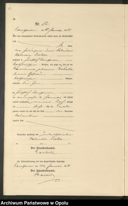 image.from.unit.number "Geburts-Neben-Register Standesamts Langenau pro 1901"