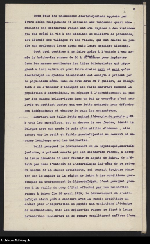 image.from.unit.number "Pismo Delegacji Azerbejdżanu do Przewodniczącego Konferencji w Spaa, dotyczące zaproszenia delegacji na projektowaną Konferencję Londyńską"