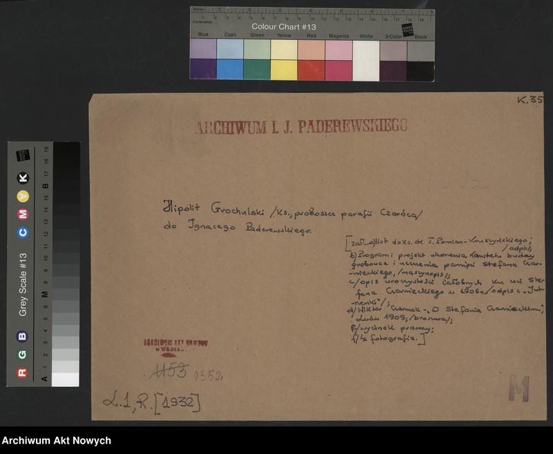 image.from.unit.number "Grochulski Hipolit (proboszcz parafii Czarńca); Załączniki: a) list do Ks. dr T. Pomian-Kruszyńskiego (odpis); b) program i projekt utworzenia Komitetu budowy grobowca i uczczenia pamięci St. Czarnieckiego (maszynopis); c) odpis uroczystości żałobnych ku czci St. Czarnieckiego w 1906 r. odpis z "Jutrzenki"; d) Wiktor Czermak - "O Stefanie Czarnieckim…", Lwów 1909 (broszura); e) wycinek prasowy; L.1"