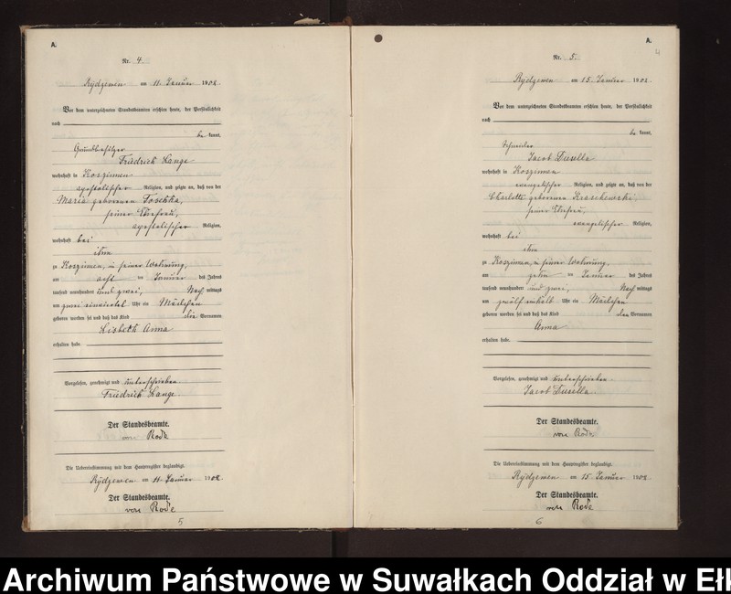 image.from.unit.number "Geburts-Neben-Register des Preussischen Standes-Amtes Rydzewen Kreis Lötzen"