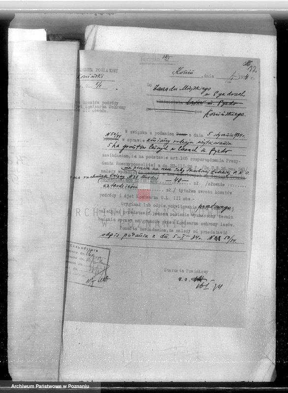 Obraz 16 z jednostki "Sprawa zmiany wydzielenia około 1300 ha gruntów leśnych w lasach miasta Pyzdry ewentualnie z przymusową likwidacją serwitutów wsi Holendry Pyzderskie"