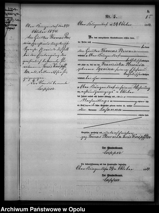 Obraz 8 z jednostki "Geburts-Neben-Register des Standesamtes Kunzendorf 1874"