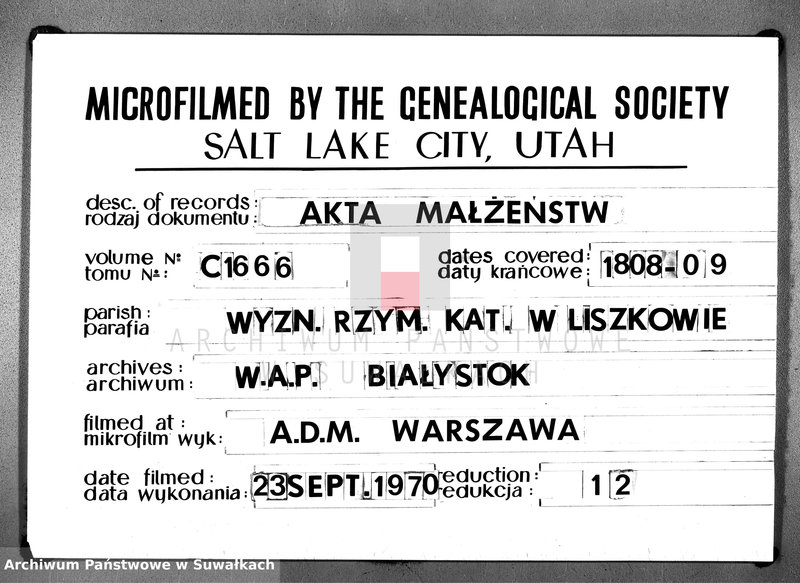 Obraz 1 z jednostki "Ta księga Małżeństw Honorowa Parafij Liszkowskiey"