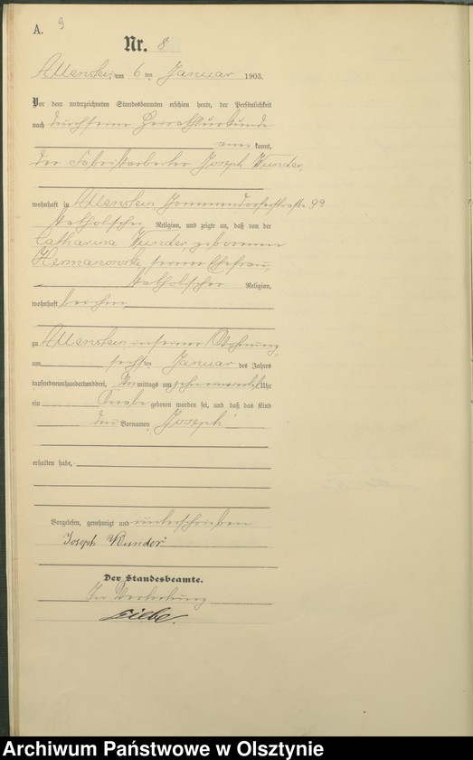 image.from.unit.number "Geburts-Haupt-Register Tom I,Nr - 399"