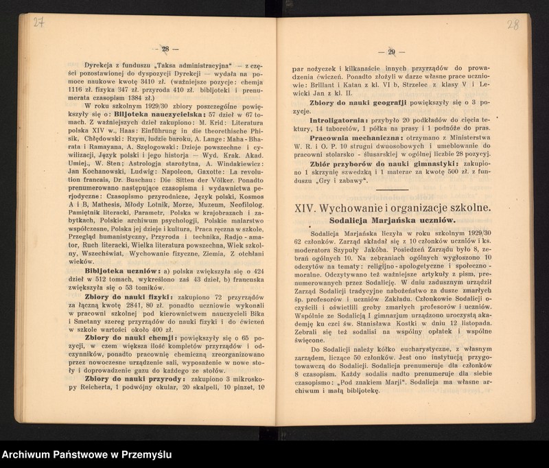 image.from.unit.number "Sprawozdanie Dyrekcji Państw[owego] Gimnazjum II im. Augusta Witkowskiego w Jarosławiu za rok szkolny 1929/30"