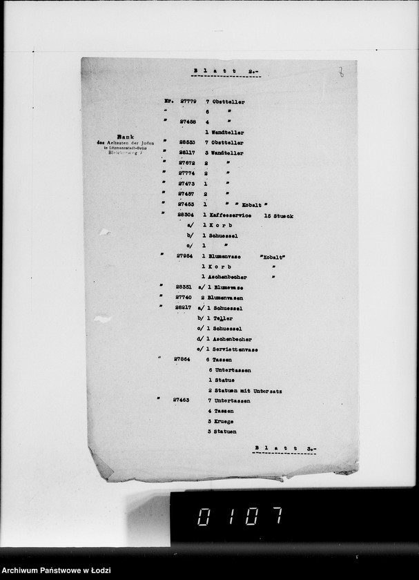 Obraz 12 z jednostki "Anlieferung des Judenältesten Silber [Zestawienia skonfiskowanych w Getcie kosztowności]"