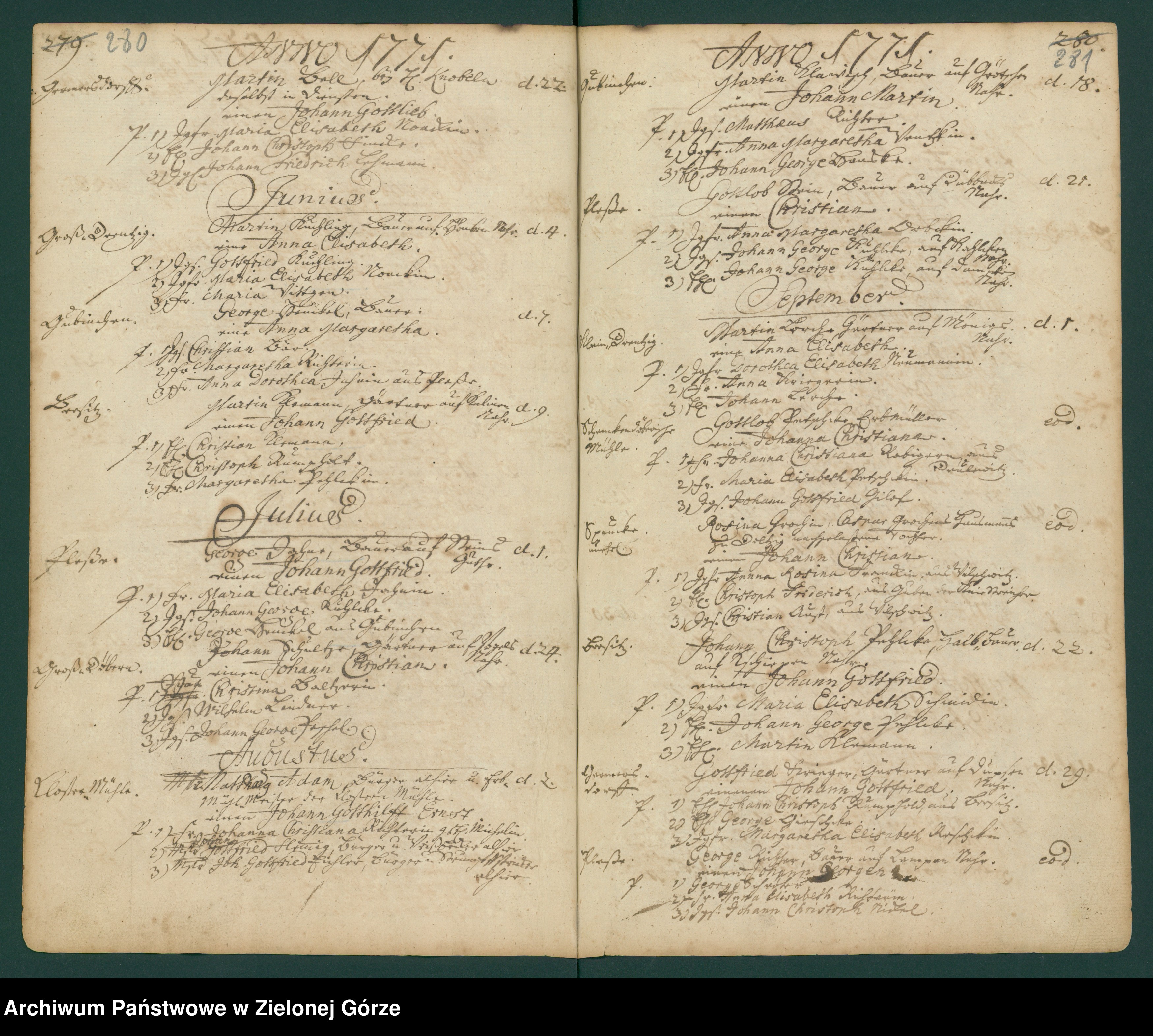 Skan z jednostki: Kirchebuch Register der in der Gubener Klosterparochie von 1737-1785 Geborner und Getaufen
