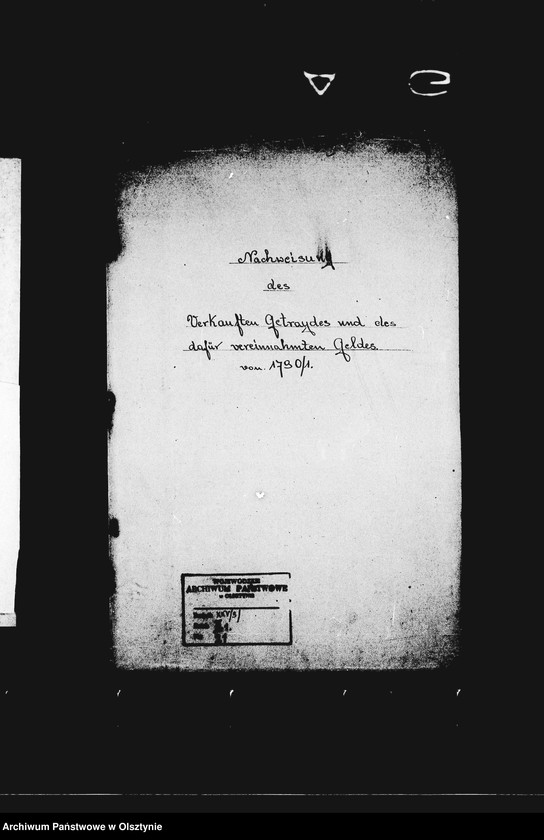 image.from.unit.number "Nachweisung des verkauften Getreides u. des dafür vereinnahmten Geldes. Beylage E"