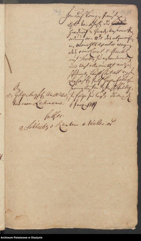 image.from.unit.number "In S. [Sachen] George Wilhelm von Schierstaedt auff Schildeck [Szyldak] wegen des Güttchens Gugenfeldt [Smolonek]"