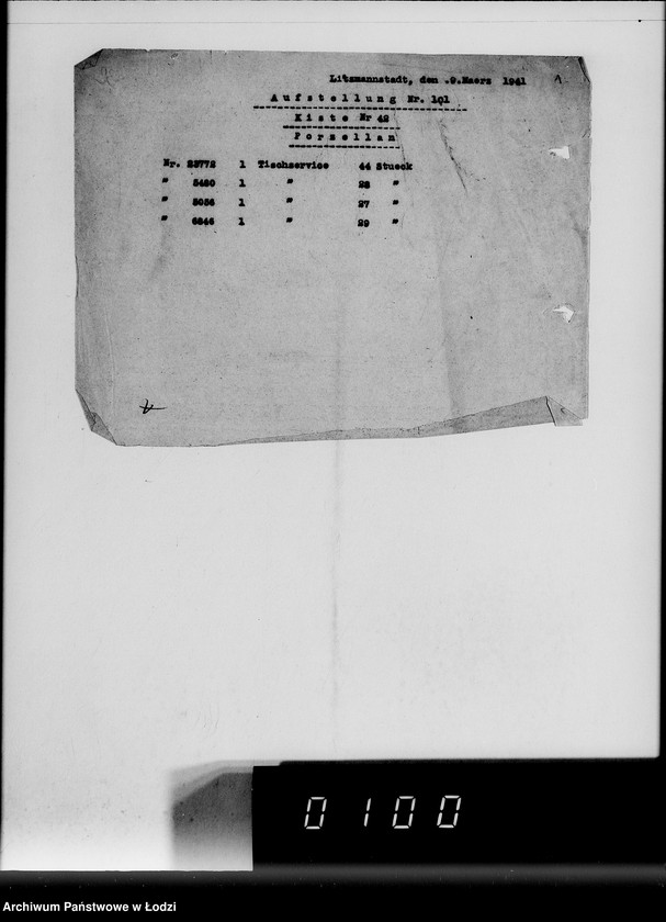 Obraz 5 z jednostki "Anlieferung des Judenältesten Silber [Zestawienia skonfiskowanych w Getcie kosztowności]"