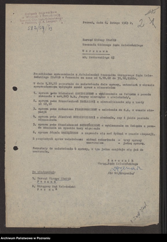 image.from.unit.number "Sprawozdania z działalności Rzecznika Okręgowego Sądu Koleżeńskiego za lata 1960 - 1967."