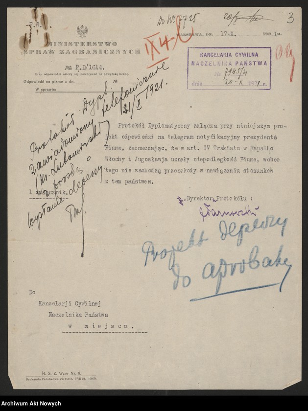 image.from.unit.number "Fiume (telegram notyfikacyjny prezydenta R. Zanella i odpowiedź J.Piłsudskiego)"