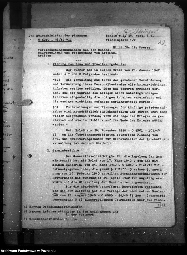 Obraz 16 z jednostki "Vereinfachung der Reichsbauverwaltung. Bewerbungen von Grundstücken"