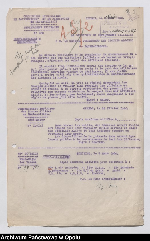 Obraz 11 z jednostki "/Korespondencja i sprawozdania, instrukcje w sprawach zapewnienia bezpieczeństwa i porządku publicznego, zakazy kolportażu prasy niemieckiej/ 4.02.1920 - 23.04.1922"