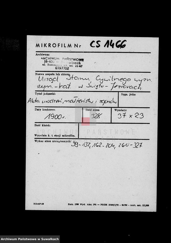 image.from.unit.number "Nastojaščaja kniga duplikat služaščaja dlja zapisyvanija aktov o rodivšichsja, brakosočetavšichsja i umeršich Sveto Jezerskago rimsko-katoličeskago prichoda na 1900 god"