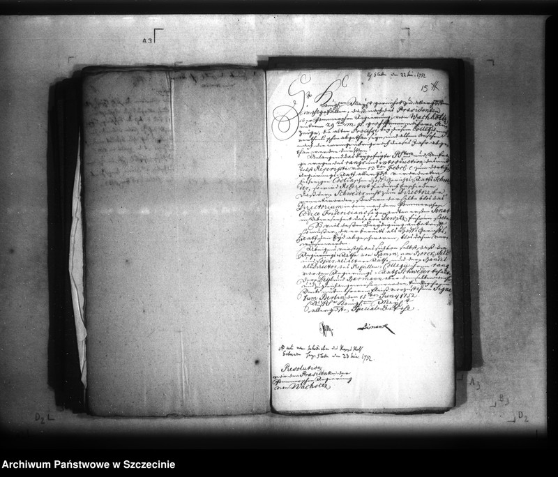 image.from.unit.number "Wegen des bei der Pommerschen Regierung bestellten Regierungsrat Andreas Johann Schweder, und von demselben in Abwesenheit des Regierungs-Vice-Präsidenten beim 2-ten Senat zuführenden Directorii."