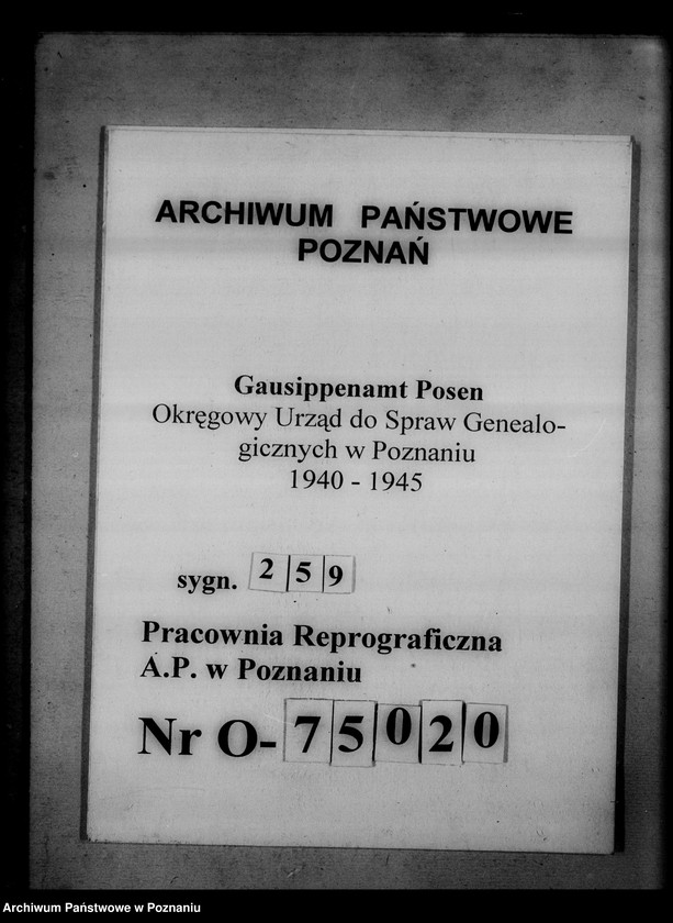 Obraz 1 z jednostki "Bücherverzeichnis, Sippenamt für Gauhaupstadt Posen [Poznań]"