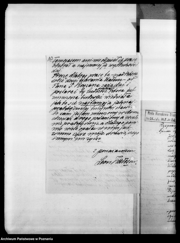 Obraz 16 z jednostki "Korespondencja różna - miedzy innymi sprawozdanie z posiedzenia Komitetu Politycznego w Berlinie, wnioski o subwencję dla Gazety Olsztyńskiej, protest profesora Eugeniusza Romera odnośnie objęcia jedynie Królestwa Polskiego nazwą Polski (nr 482), listy dra Celichowskiego"