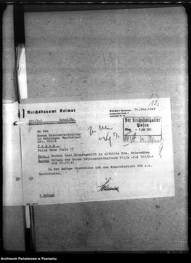 Obraz 16 z jednostki "Althütte- Kreis Scharnikau, Nordwalde, Kreis Obornik, Feldhei, Kreis Obornik (budowy na rzecz policji)"