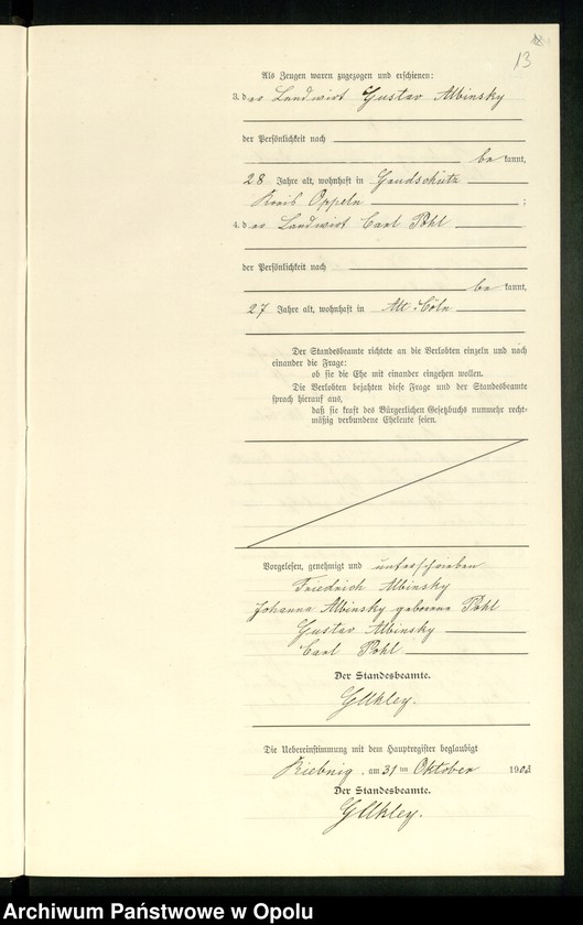 Obraz 16 z jednostki "Heiraths-Neben-Register Standes-Amt Riebnig 1903"