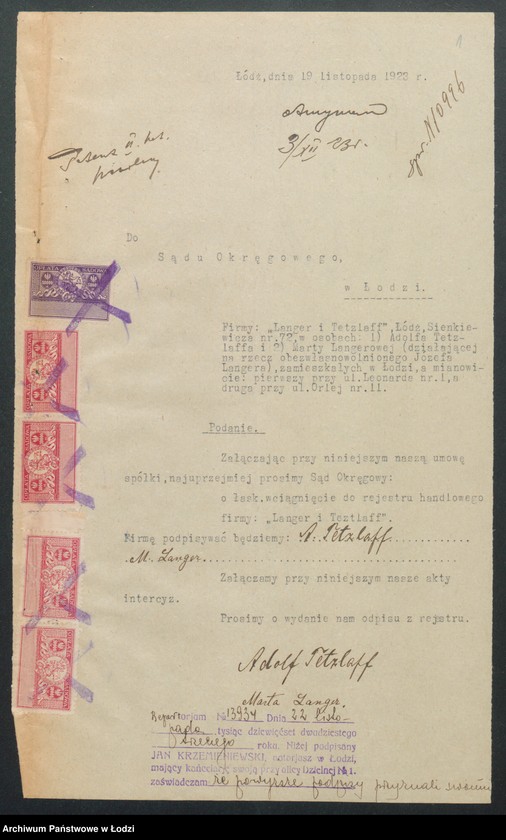 Obraz 3 z jednostki "Langer i Tetzlaff- wyrób i sprzedaż towarów manufakturowych"