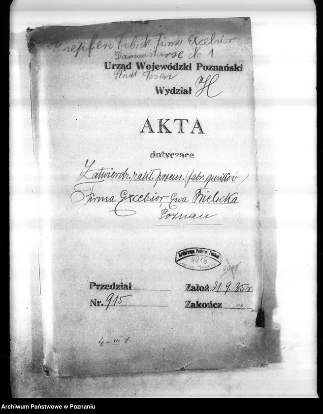 Obraz 4 z jednostki "Zatwierdzenie zakładu przemysłowego fabryki guzików Firmy "Excelsior" Ewy Bielickiej w Poznaniu"