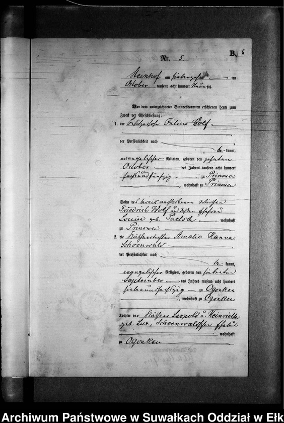 image.from.unit.number "Heiraths-Neben-Register des Preussischen Standes-Amtes Gr. Strengeln Kreis Angerburg"