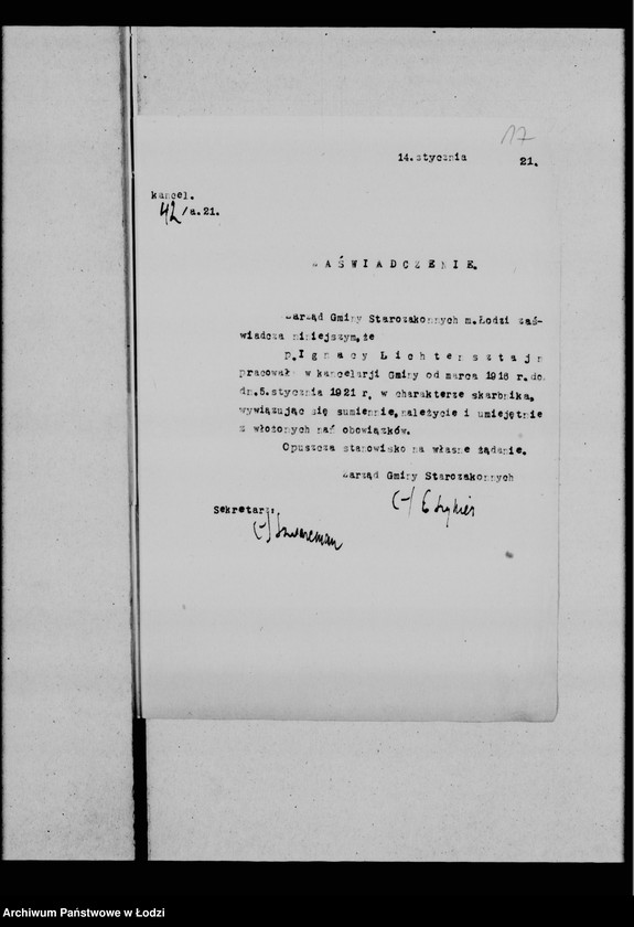 Obraz 17 z jednostki "Sprawy urzędników kancelarii i służby cmentarnej"