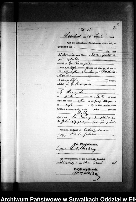 image.from.unit.number "Geburts-Neben-Register des Preussischen Standes-Amtes Gr. Strengeln Kreis Angerburg"