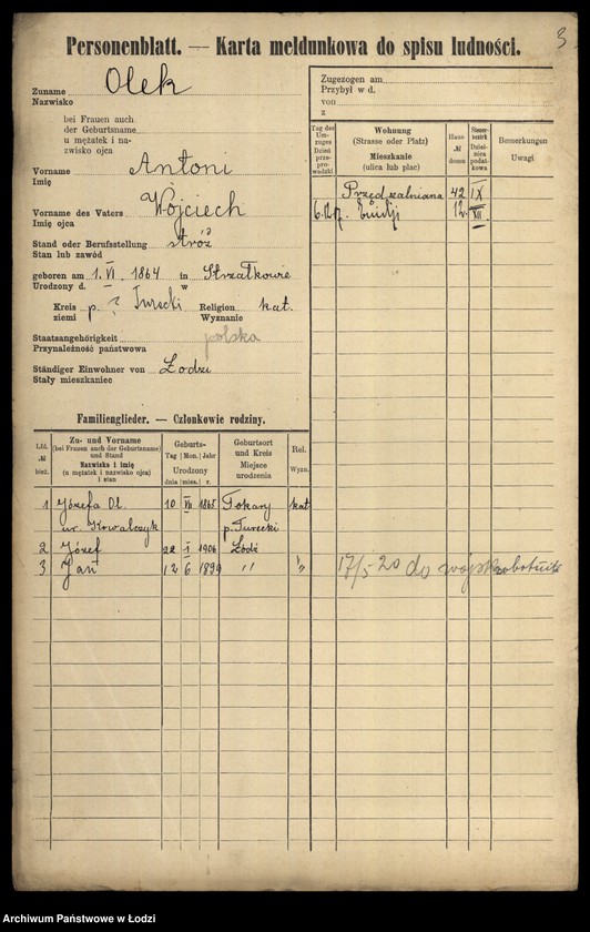 Obraz 5 z jednostki "[Spis ludności Łodzi] Olek-Olszenko"