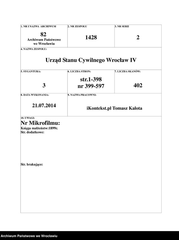image.from.unit.number "Heiraths-Haupt-Register Breslau IV 1899 Band 3"