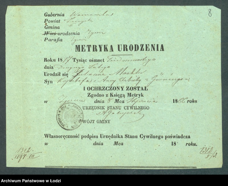 Obraz 10 z jednostki "Dowody metrykalne stałych mieszkańców m. Łodzi nr domu 1312-1314"