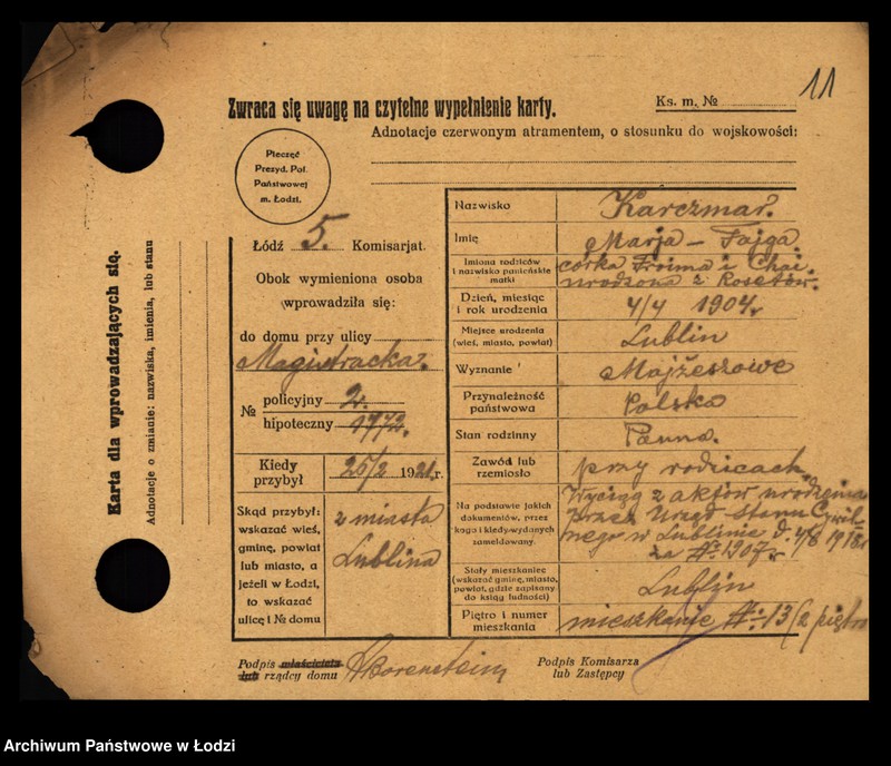 Obraz 13 z jednostki "[Spis ludności Łodzi] Karczmańska - Karnowski"