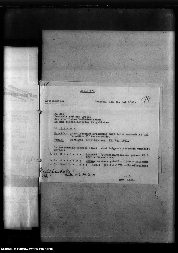 Obraz 18 z jednostki "Kreis Schroda (Środa).Korespondencja i wykazy Niemców, którzy zginęli w 1939 roku"