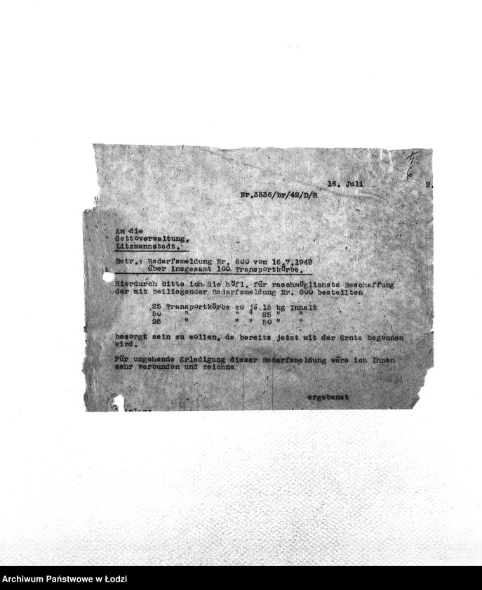 Obraz 9 z jednostki "Bedarfsmeldungen [Skierowane do GV zapotrzebowania na surowce, materiały, narzędzia, maszyny itp. potrzebne resortom pracy do produkcji; zamówienia żywności, lekarstw]"