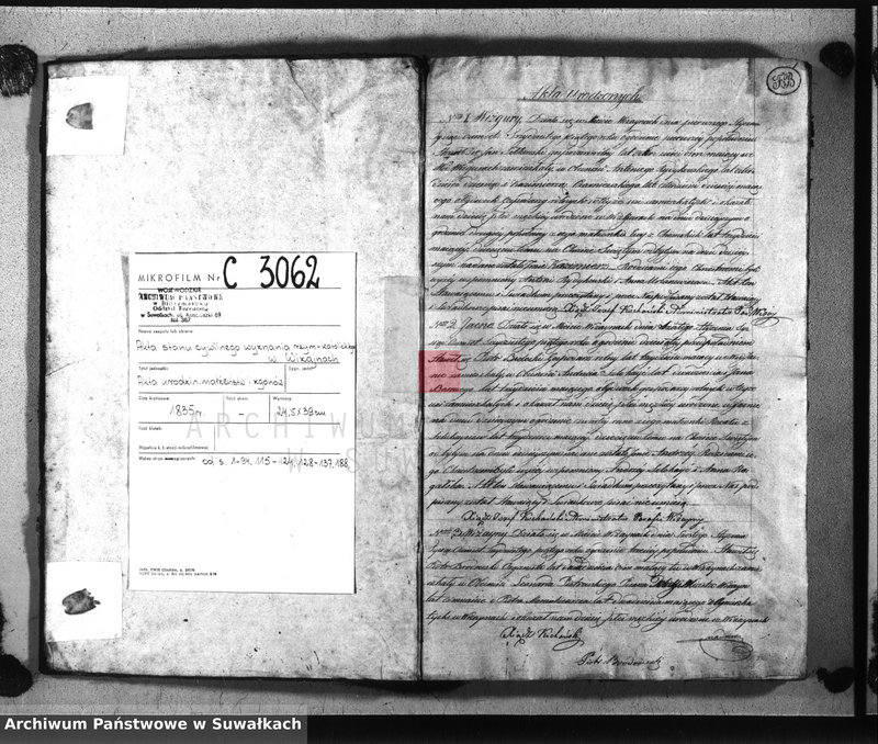 image.from.unit.number "Księga duplikat aktów kościoła parafialnego wiżayńskiego na rok 1835 służące-obejmujące metryki urodzonych, zaślubionych i zeszłych"