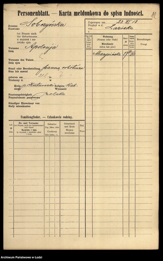 Obraz 14 z jednostki "[Spis ludności Łodzi] Sobczewska-Sobkowski"
