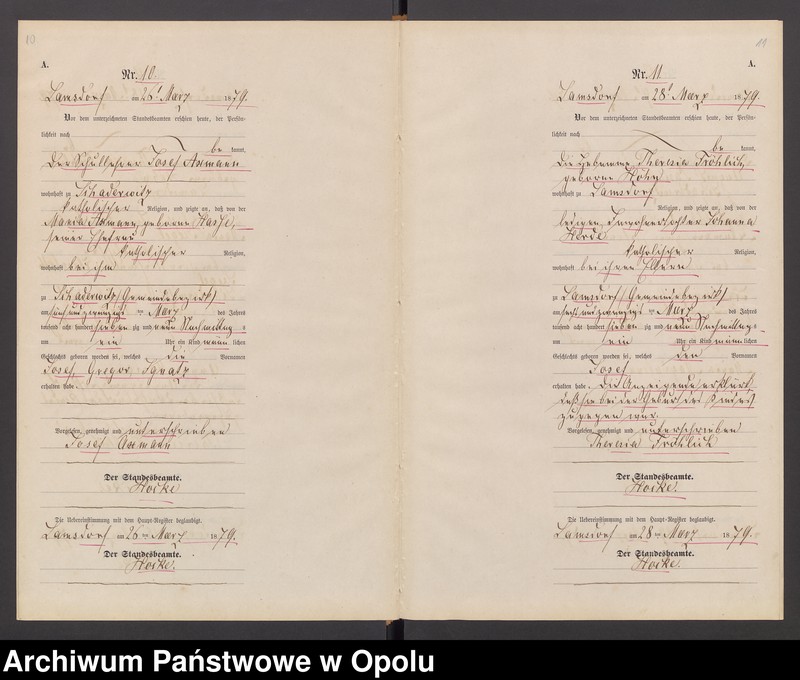 image.from.unit.number "Geburts-Neben-Register des Standesamts Lamsdorf No 15 pro 1879"