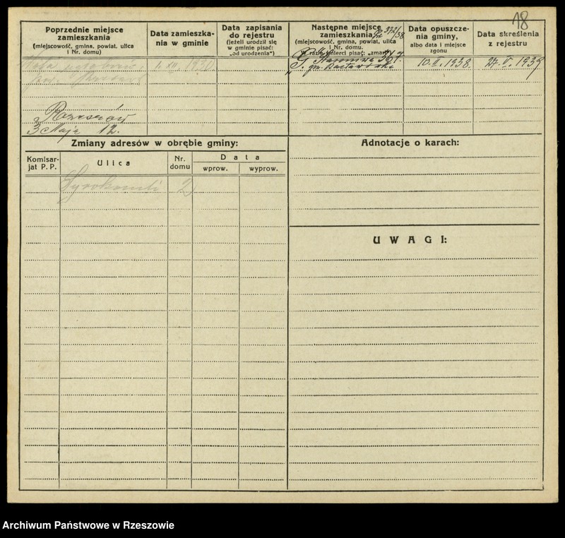 Obraz 20 z jednostki "Kartoteki kontroli ruchu ludności Litera: K"